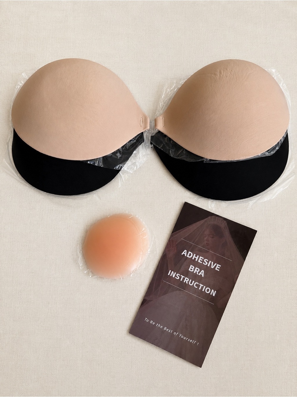 Adhesive Bra Set 2 Bras + Nipple Covers Strapless Invisible Push Up size B